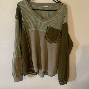 POL Olive and Khaki Patchwork Blouse